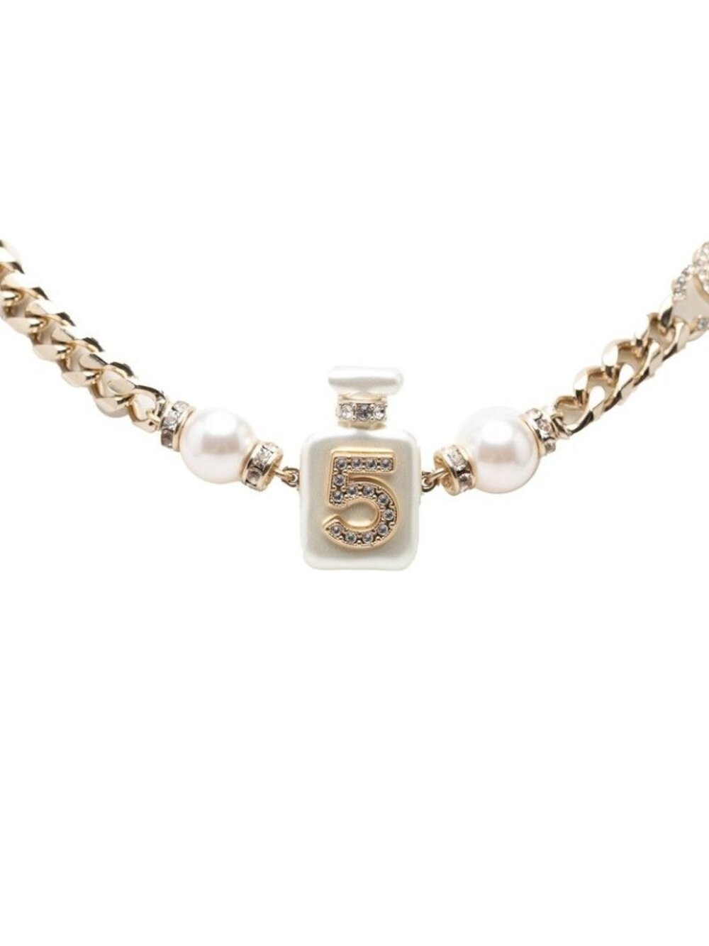 Chanel CC Logo Perfume Bottle Chain Pendant Silver White Metal Faux